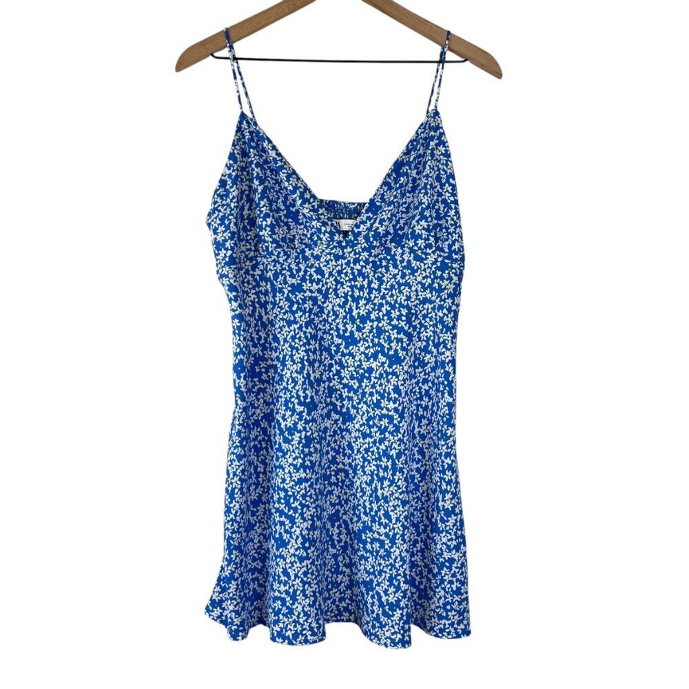 Zara Blue Disty Floral Printed V-Neck Mini Dress